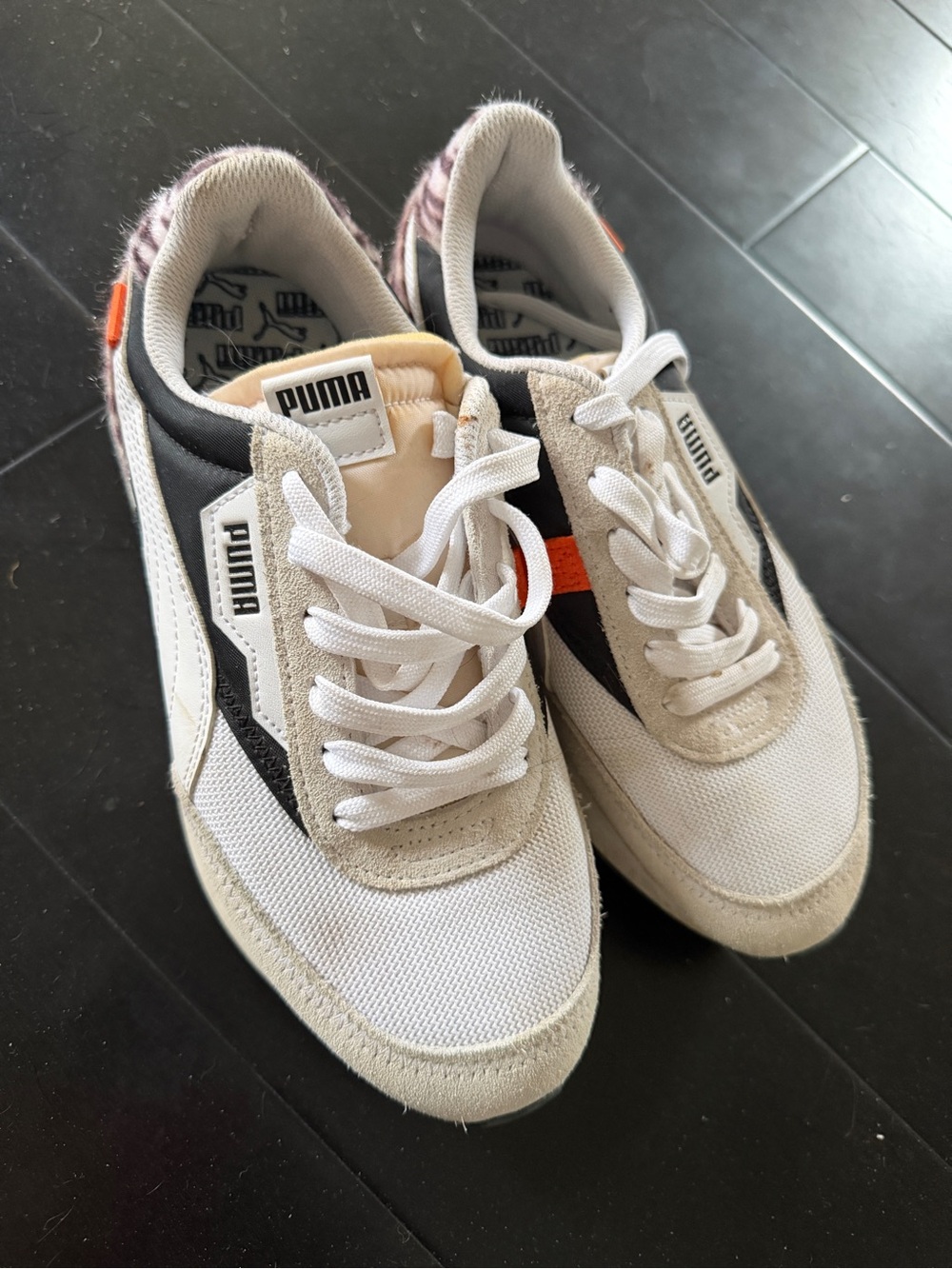 Puma White Black & Yellow Sneakers with Leopard Accent - Picture 3 of 5